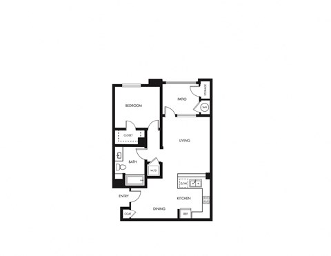 Floor plan for 1 bed, 1 bath, 766 sqft